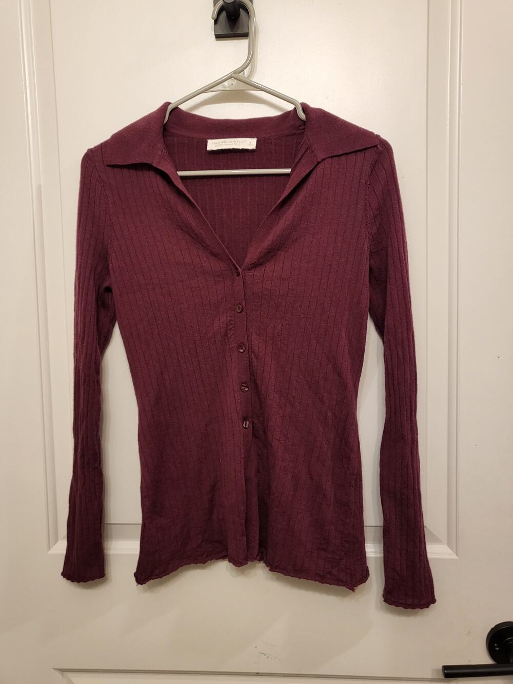 Abercrombie & Fitch 100% Merino Wool Slim Collared Top Maroon